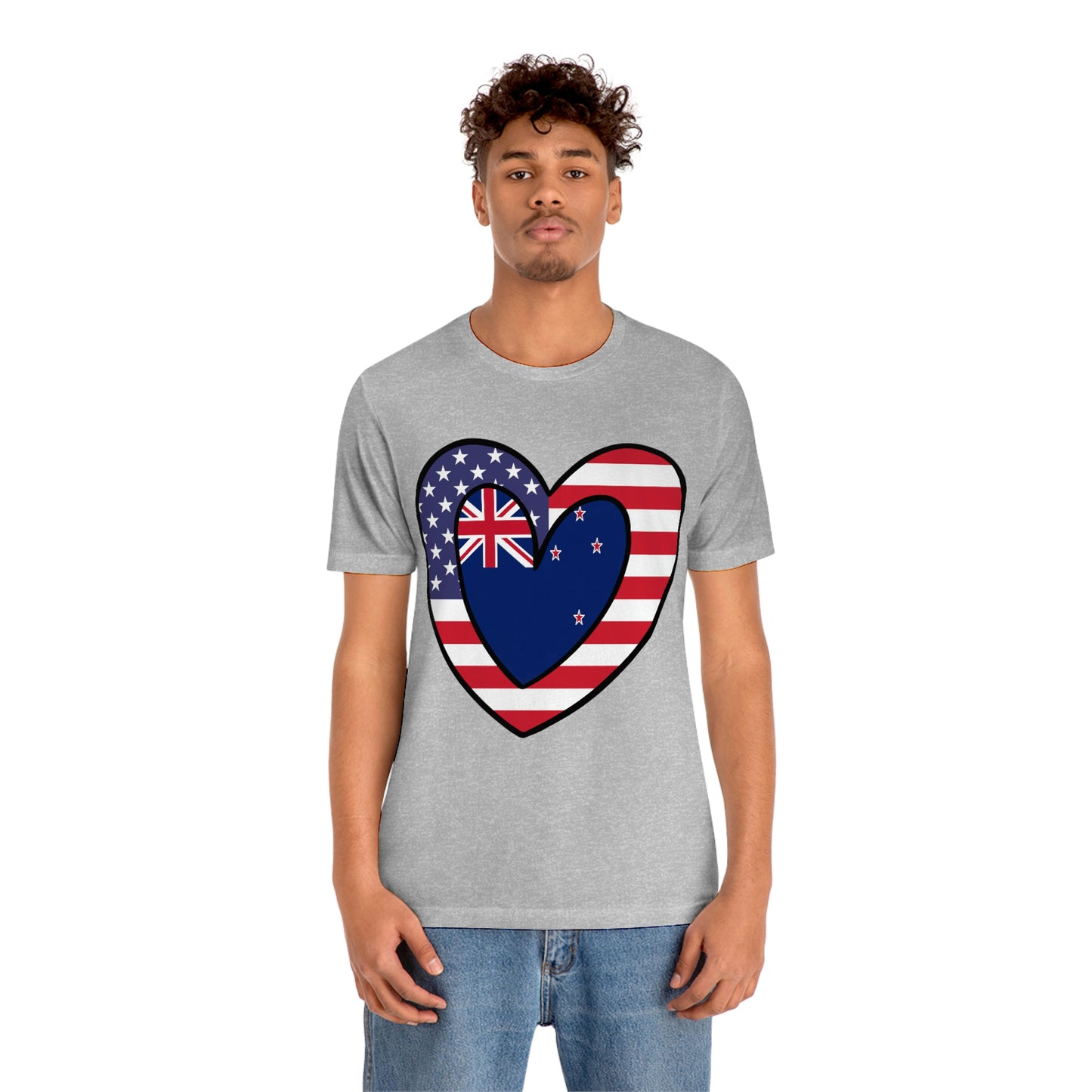 Kiwi American Heart Valentines Day Gift Tee Shirt | New Zealand USA Flag T-Shirt