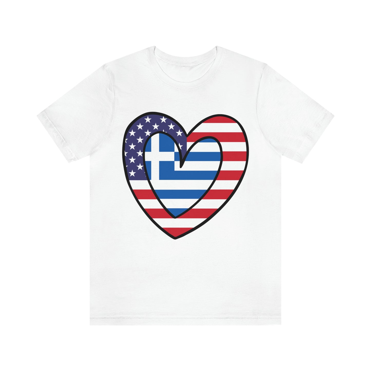 Greek American Heart Valentines Day Gift Tee Shirt | Half Greece USA Flag T-Shirt