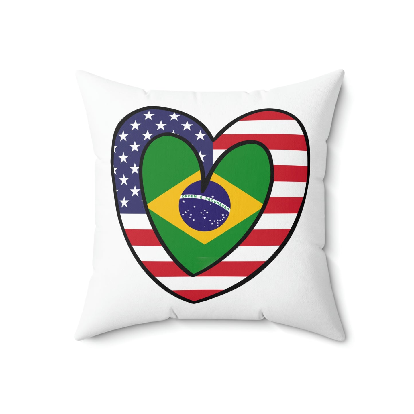 Brazilian American Heart Valentines Wedding Day Gift Half Brazil USA Flag Spun Polyester Square Pillow