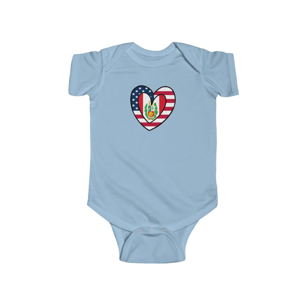 Baby American Peruvian Flag Inner Heart Bodysuit | Unisex USA Peru