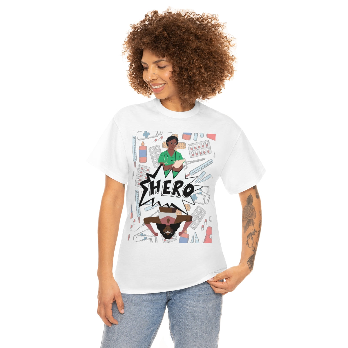 Hero Nurse Shirt | Unisex Black Woman Medical Practitioner Occupation Essential Worker T-Shirt