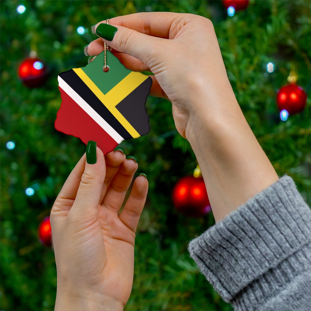 Half Trini Jamaican Flag Ceramic Ornaments | Trinidad Jamaica Christmas Tree