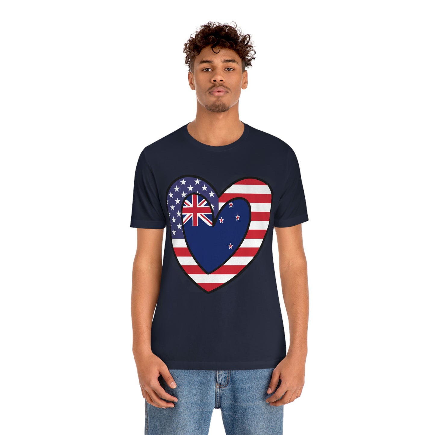 Kiwi American Heart Valentines Day Gift Tee Shirt | New Zealand USA Flag T-Shirt