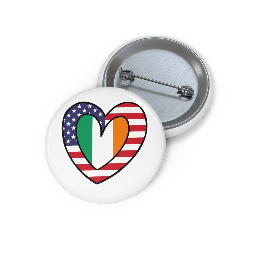 American Ireland Flag Inner Heart Pin Button | Irish USA