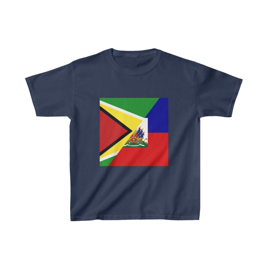 Kids Guyanese Haitian Flag | Half Guyana Haiti Flag T-Shirt | Unisex Tee Shirt