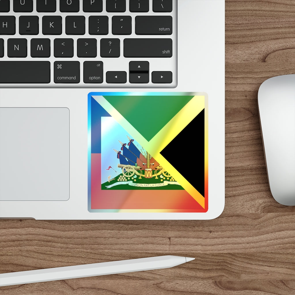 Haitian-Jamaican Flag Holographic Sticker | Jamaica Haiti Accessory