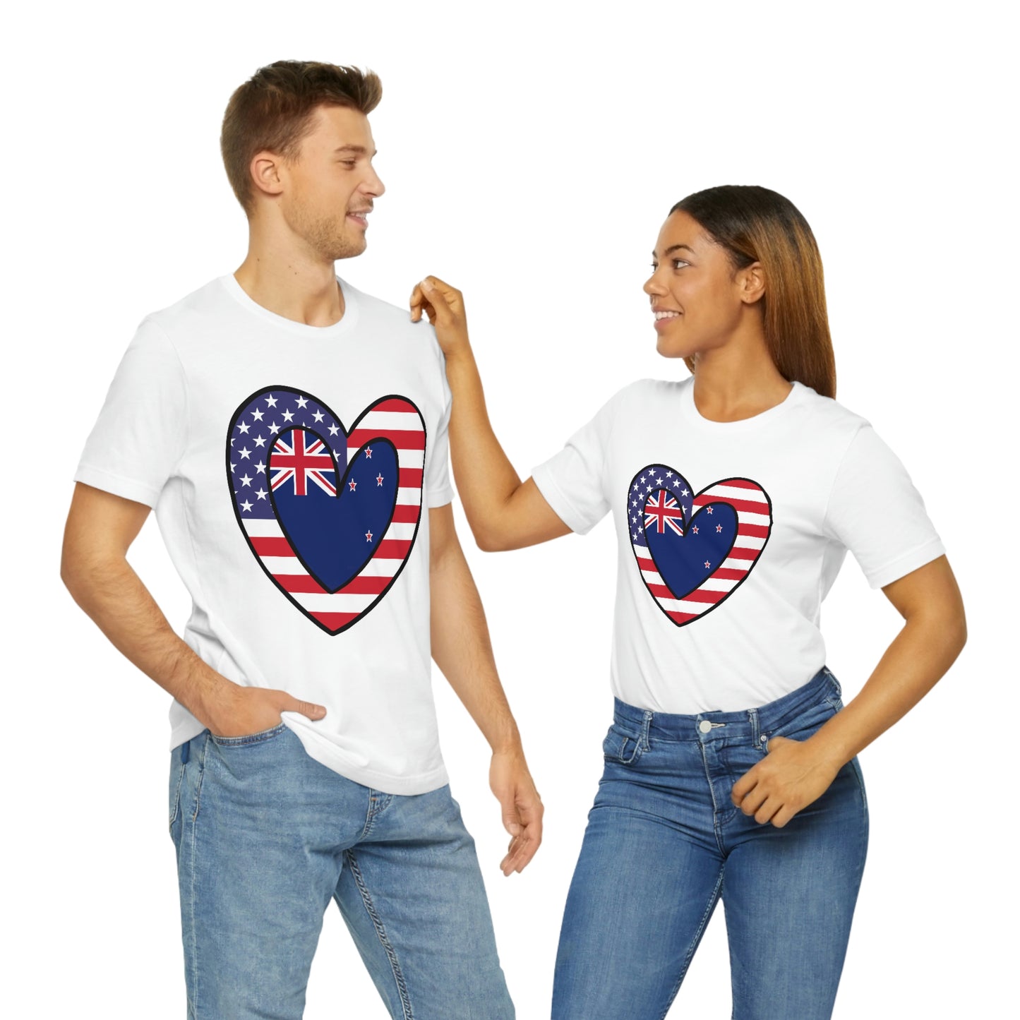 Kiwi American Heart Valentines Day Gift Tee Shirt | New Zealand USA Flag T-Shirt