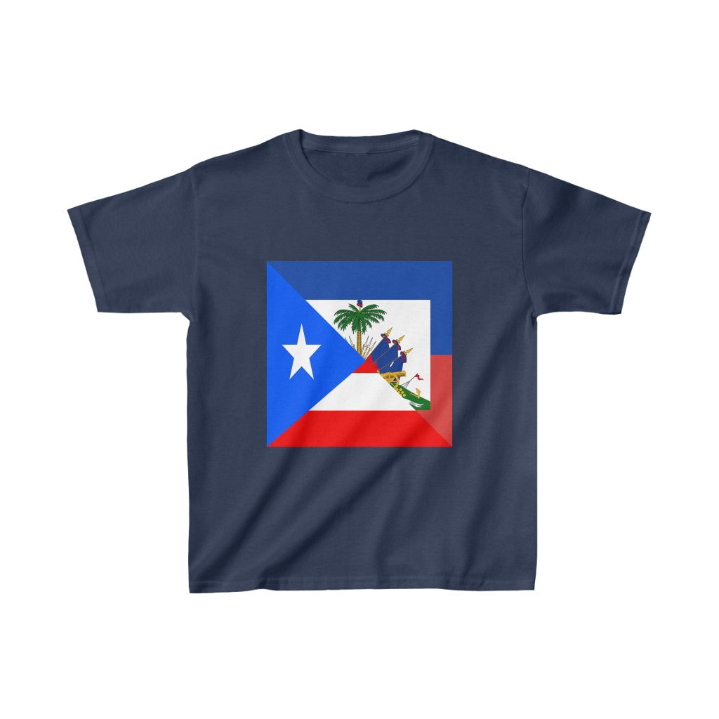 Kids Puerto Rican Haitian Flag Half PR Haiti T-Shirt | Unisex Tee Shirt