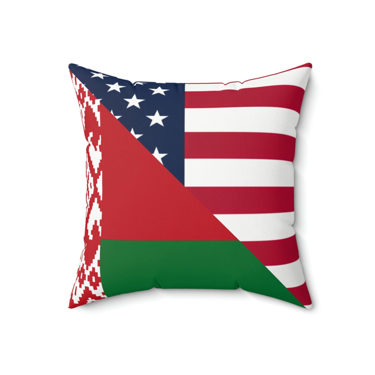 Belarus American Flag Half USA Spun Polyester Square Pillow