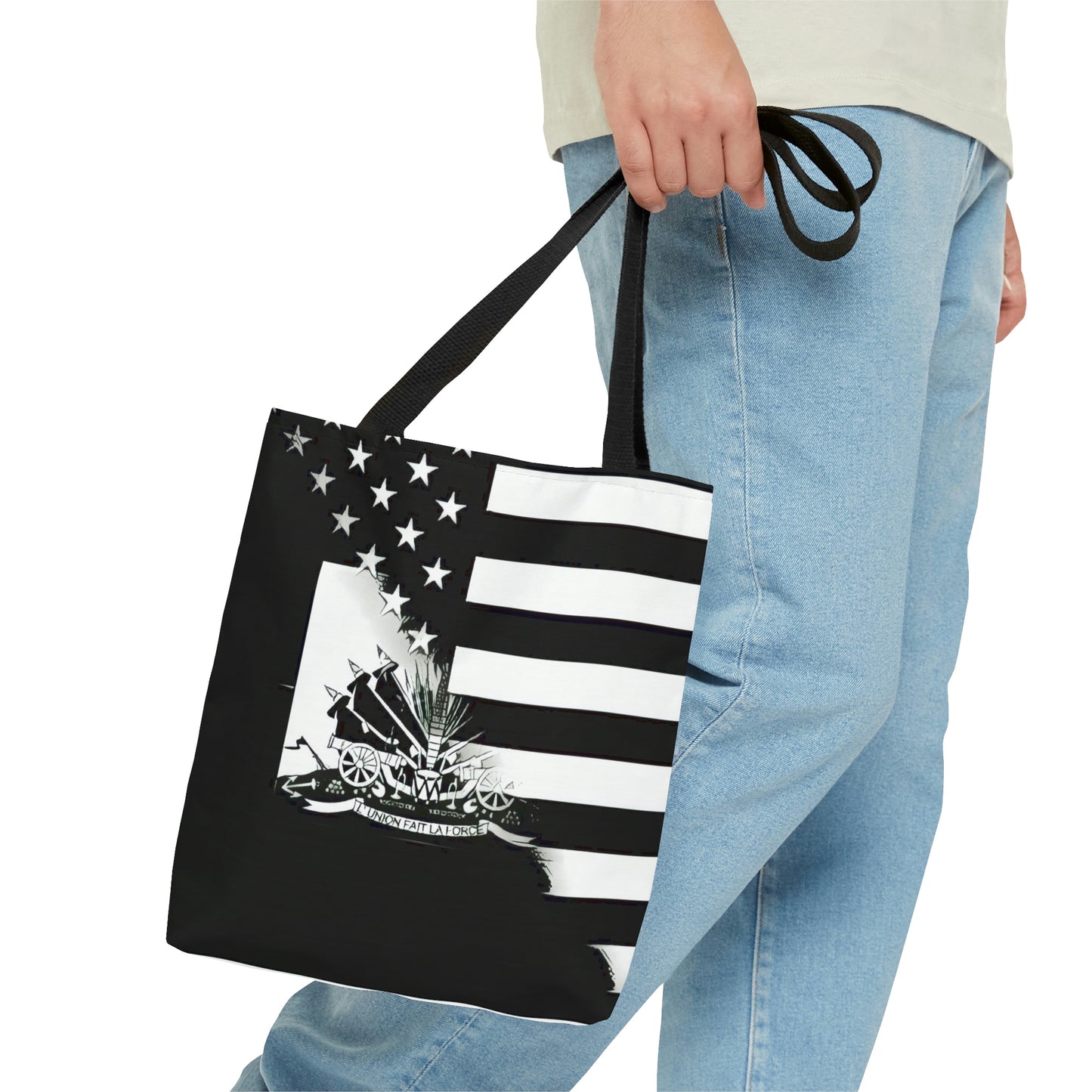 Black And White Haitian American Flag | Haiti USA Tote Bag | Shoulder Bag