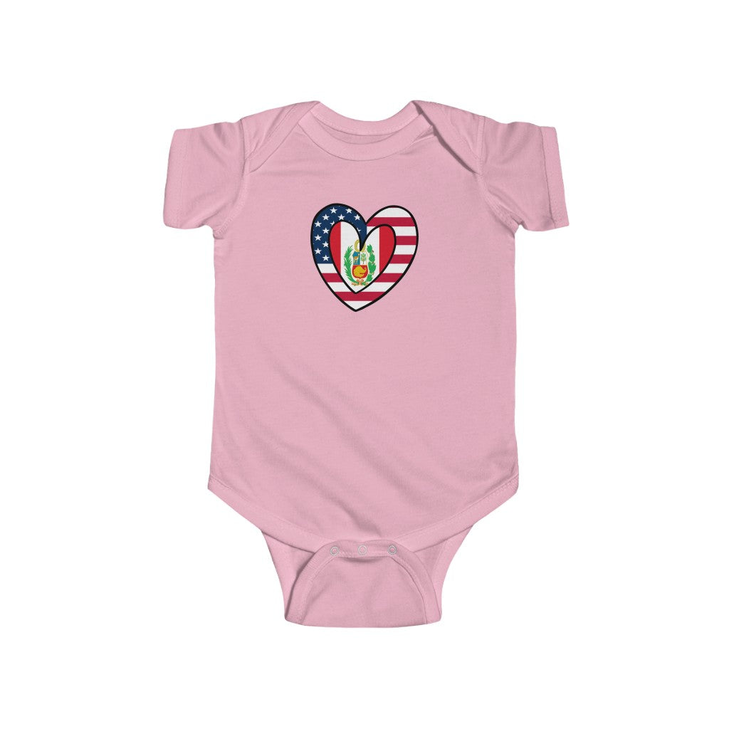 Baby American Peruvian Flag Inner Heart Bodysuit | Unisex USA Peru