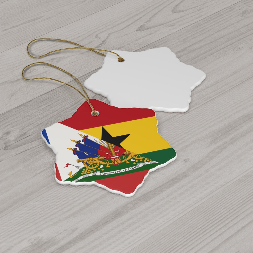 Half Haiti Ghana Flag Ceramic Ornaments | Ghanaian Haitian Christmas Tree