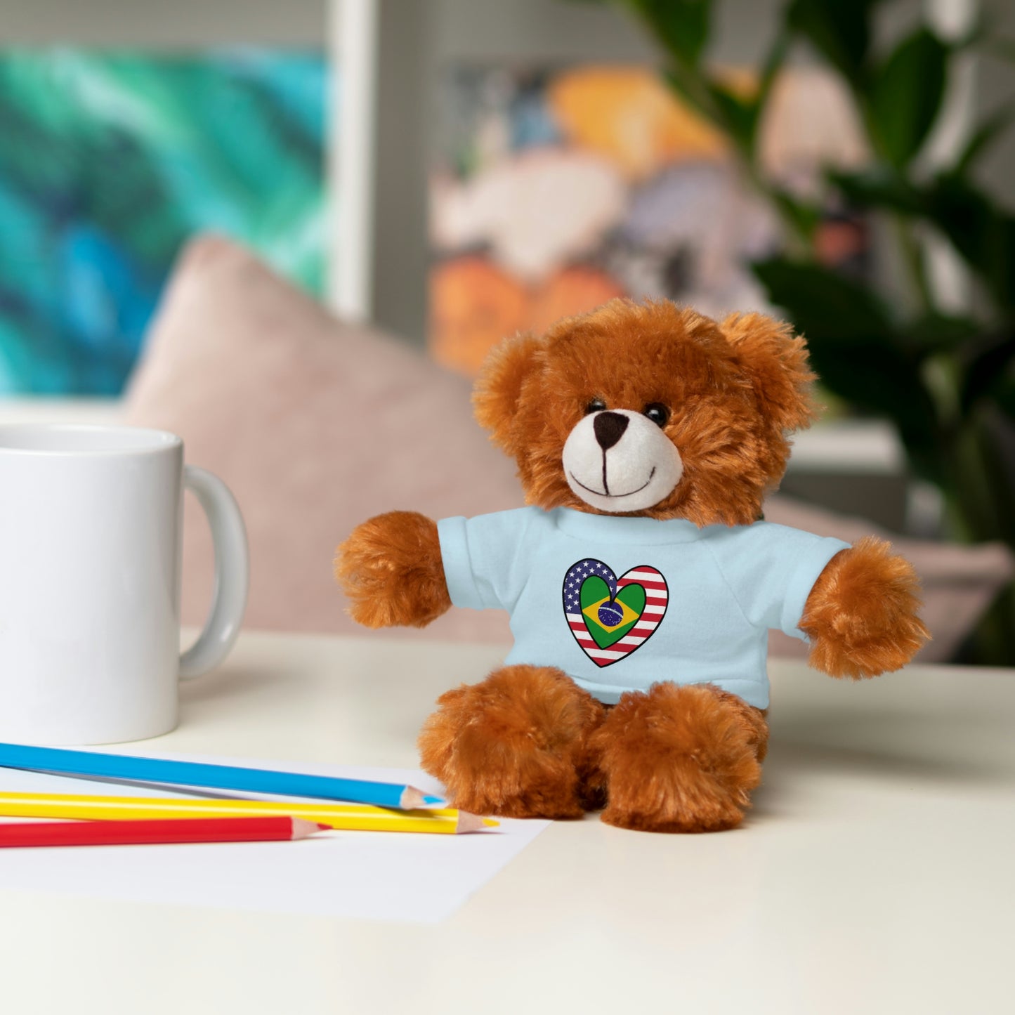 Brazilian American Valentines Day Gift Stuffed Animal |  Brazil USA Flag Toy