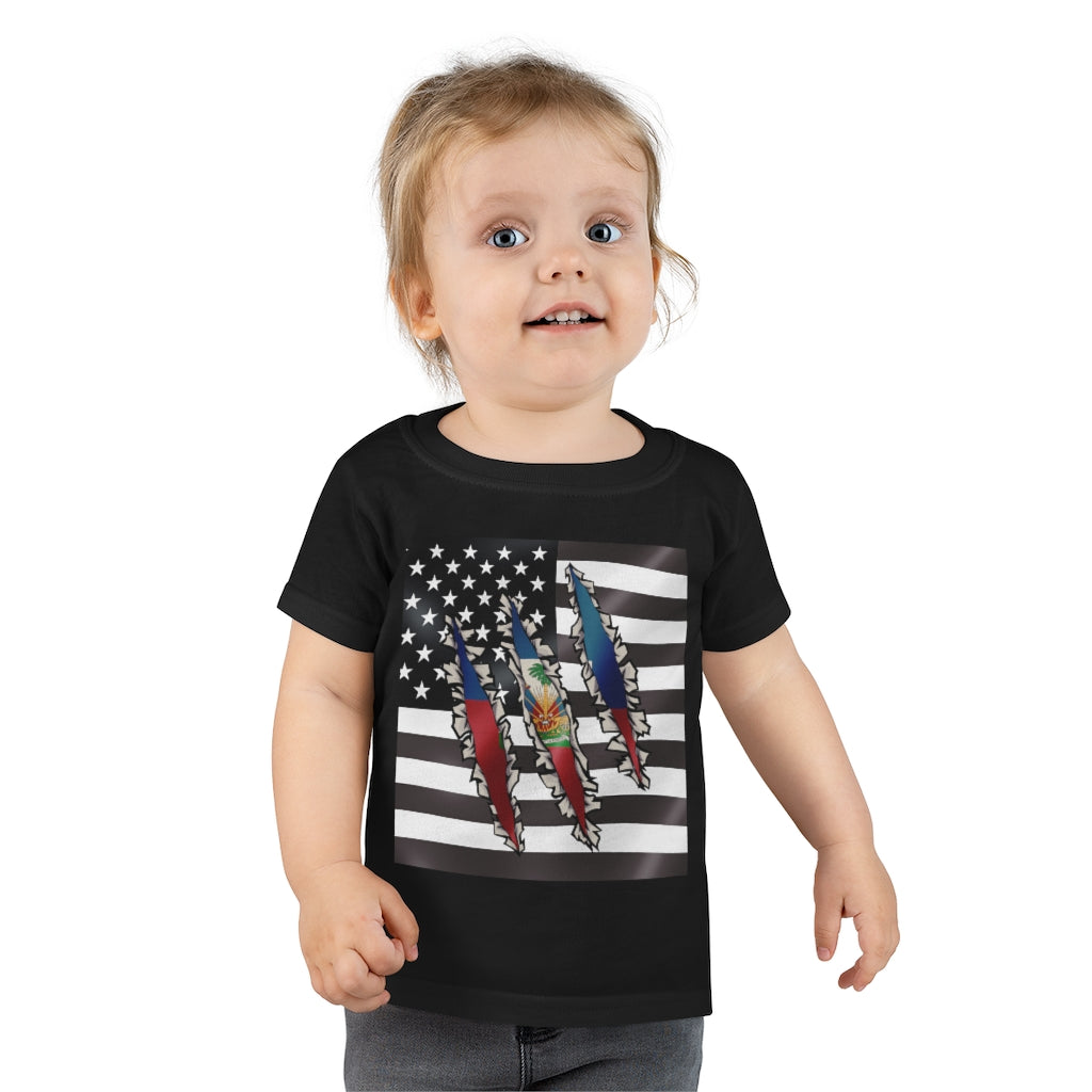 Toddler Haitian American Flag T-Shirt | Haiti Ayiti USA Boy Girl Clothes