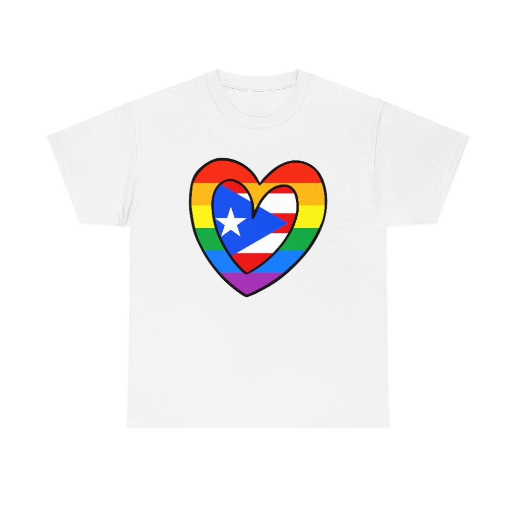 Puerto Rican Pride Rainbow Flag Heart T-Shirt | Unisex Boricua Pride Month Tee