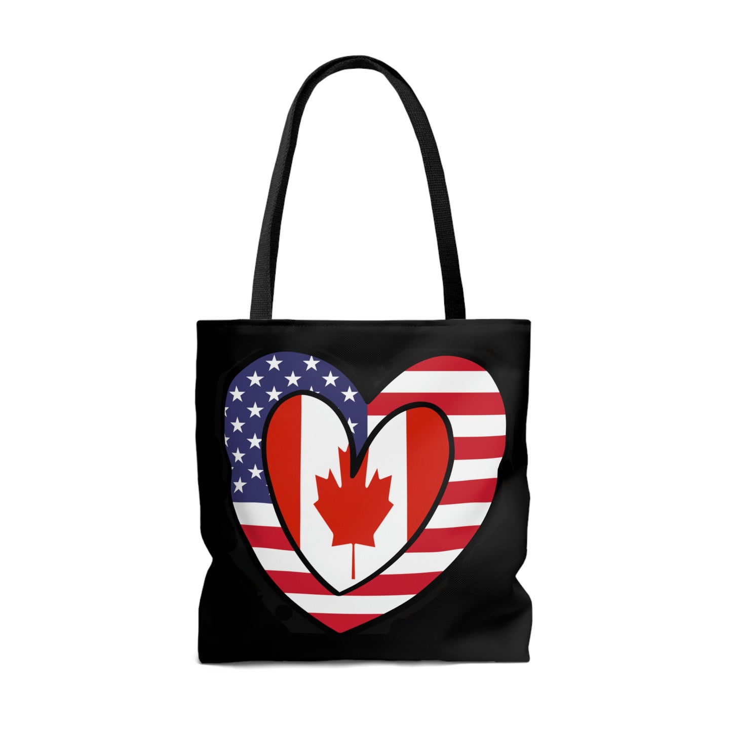 Canadian American Heart Valentines Day Gift Half Canada USA Flag Tote Bag | Shoulder Bag