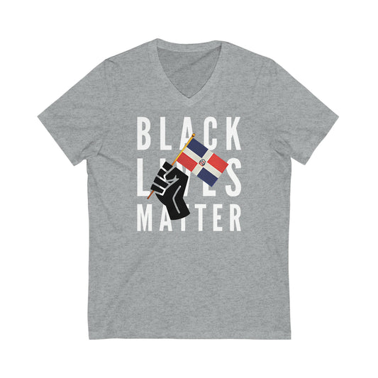 Black Lives Matter Dominican Republic | BLM DR Flag V-Neck T-Shirt | Unisex Vee Shirt