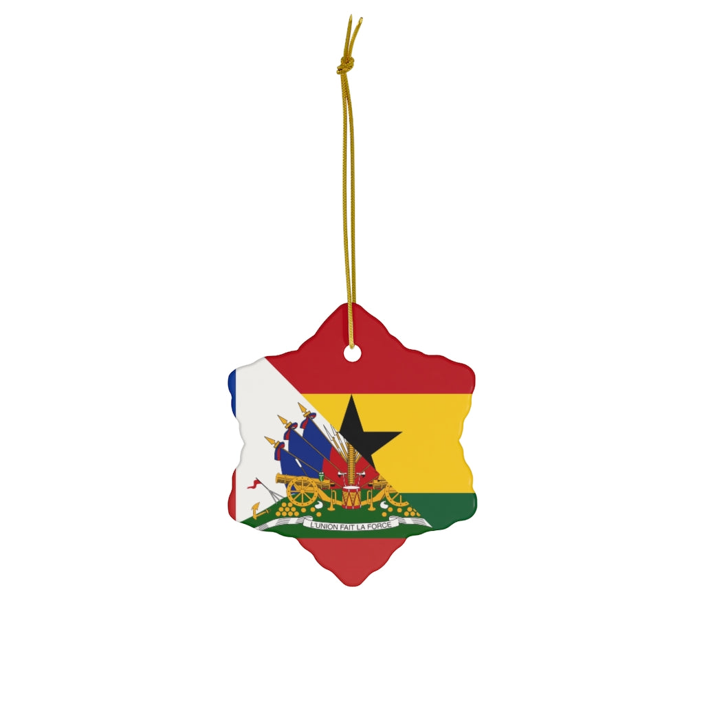 Half Haiti Ghana Flag Ceramic Ornaments | Ghanaian Haitian Christmas Tree