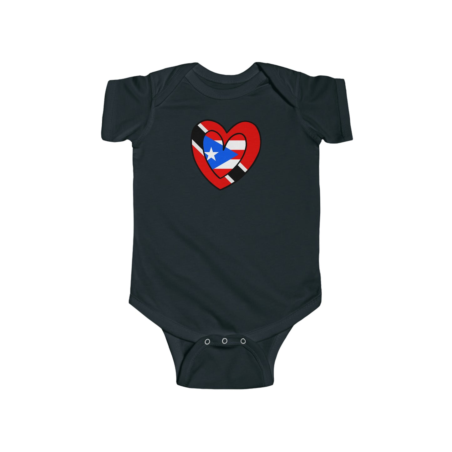 Newborn Trini Puerto Rican Heart Baby Bodysuit | Trinidad Boricua Flag