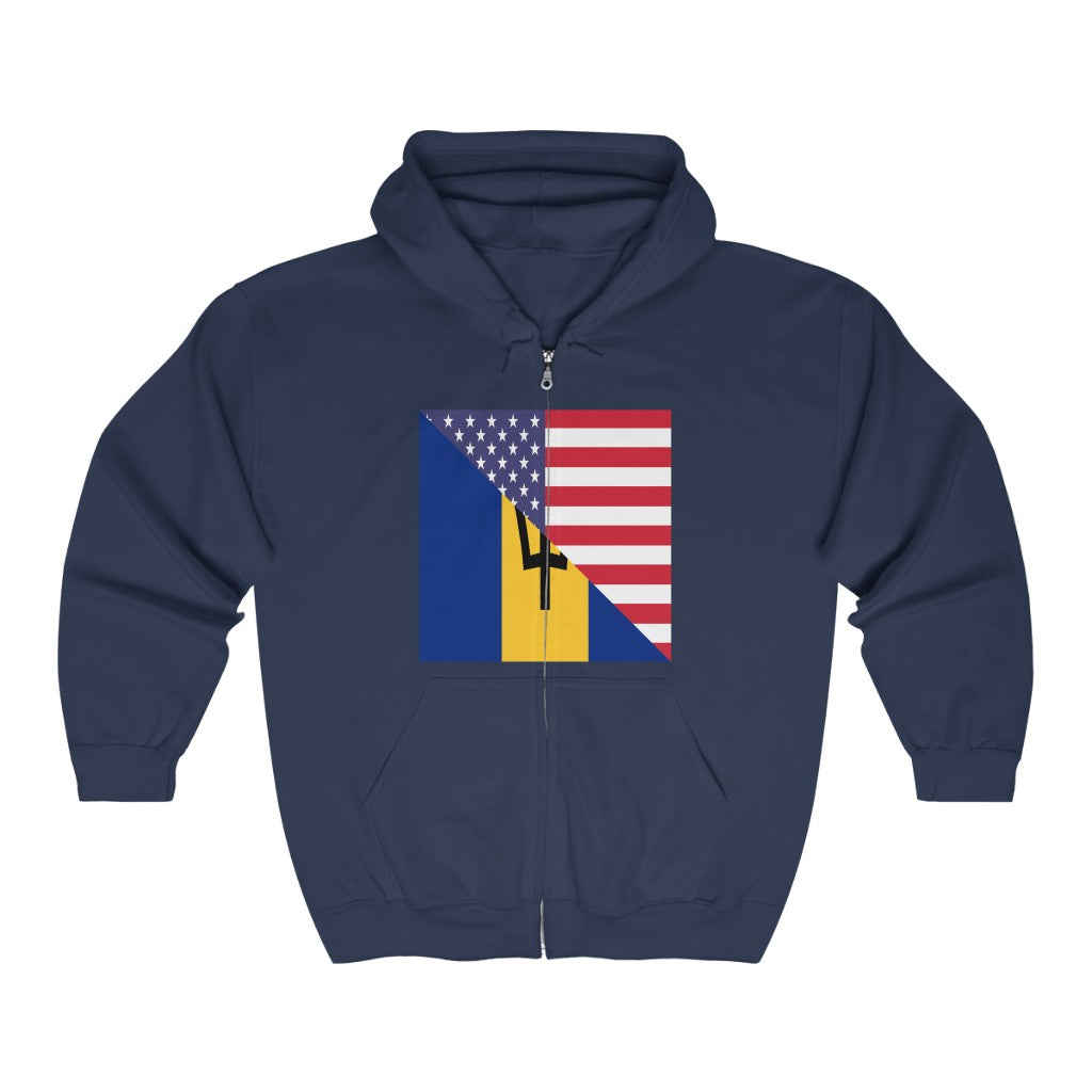 Bajan American Flag Barbados USA Zip Hoodie | Hooded Sweatshirt