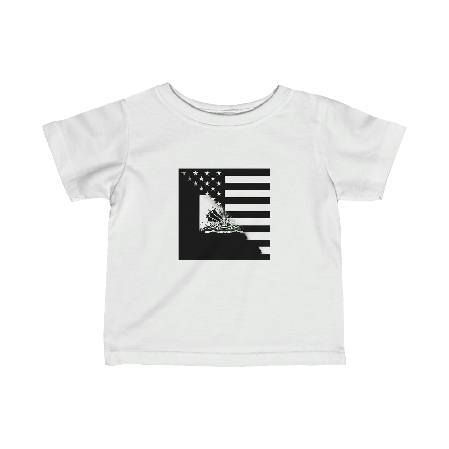 Infant Black And White Haitian American Flag | Haiti USA Toddler Tee Shirt