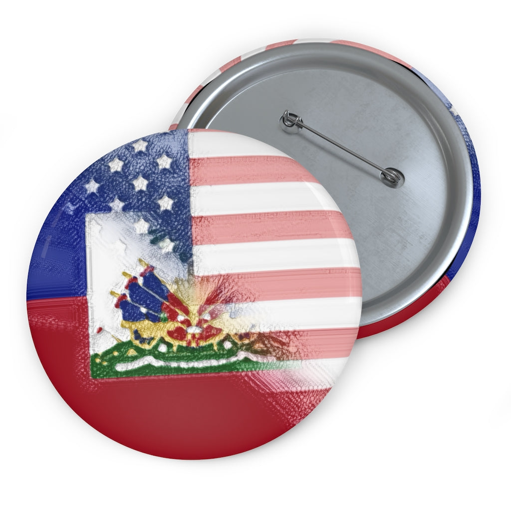 Haitian American Painted Flag Pin Button | Haiti USA Ayiti