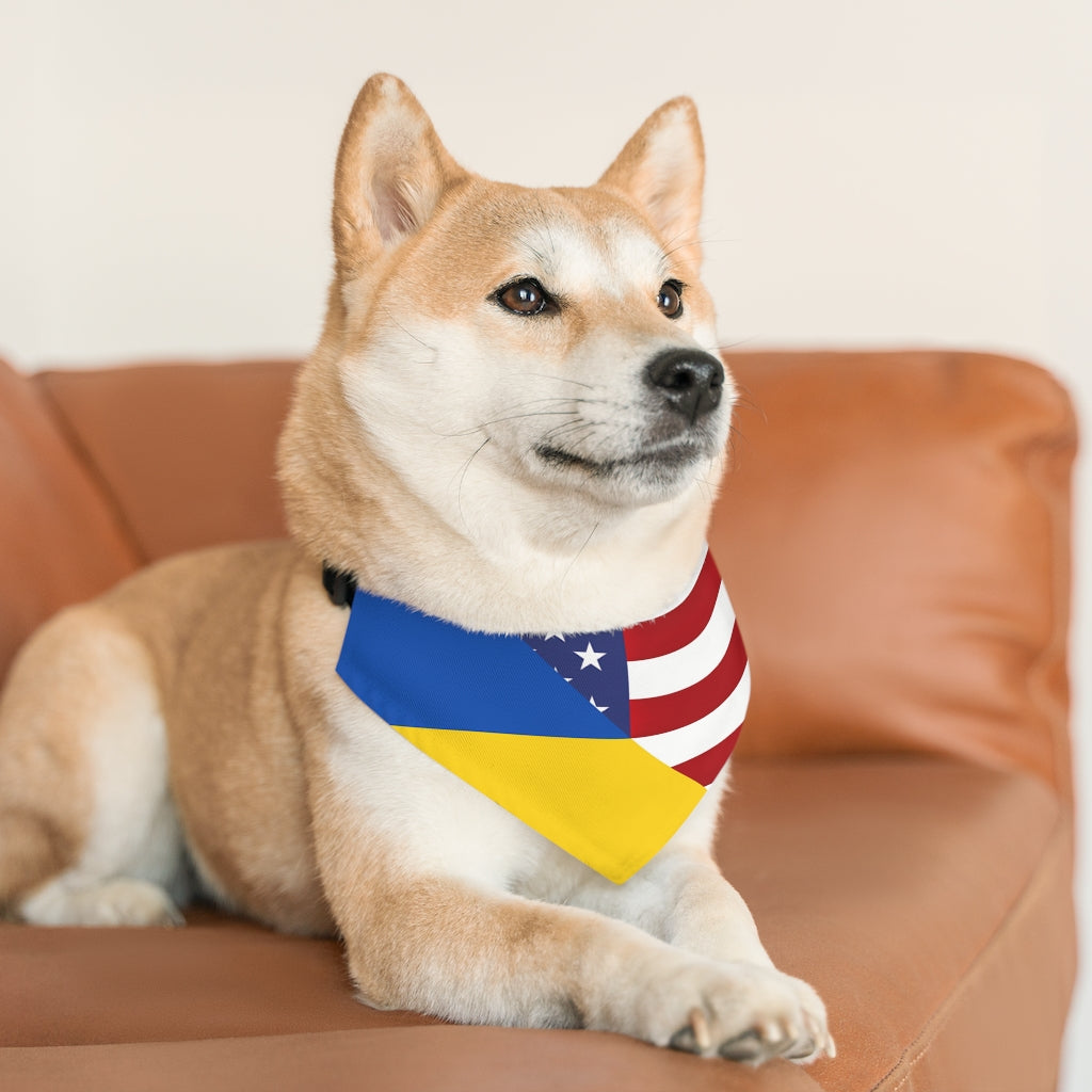 Pet Ukraine America Flag Bandana Collar | USA Ukrainian American Dog Cat Animal