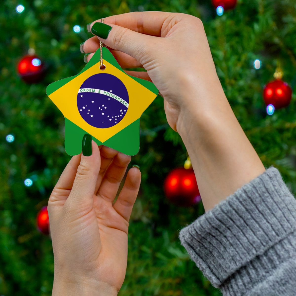 Brazil Flag Ceramic Ornaments | Brazilian Brasil Christmas Tree