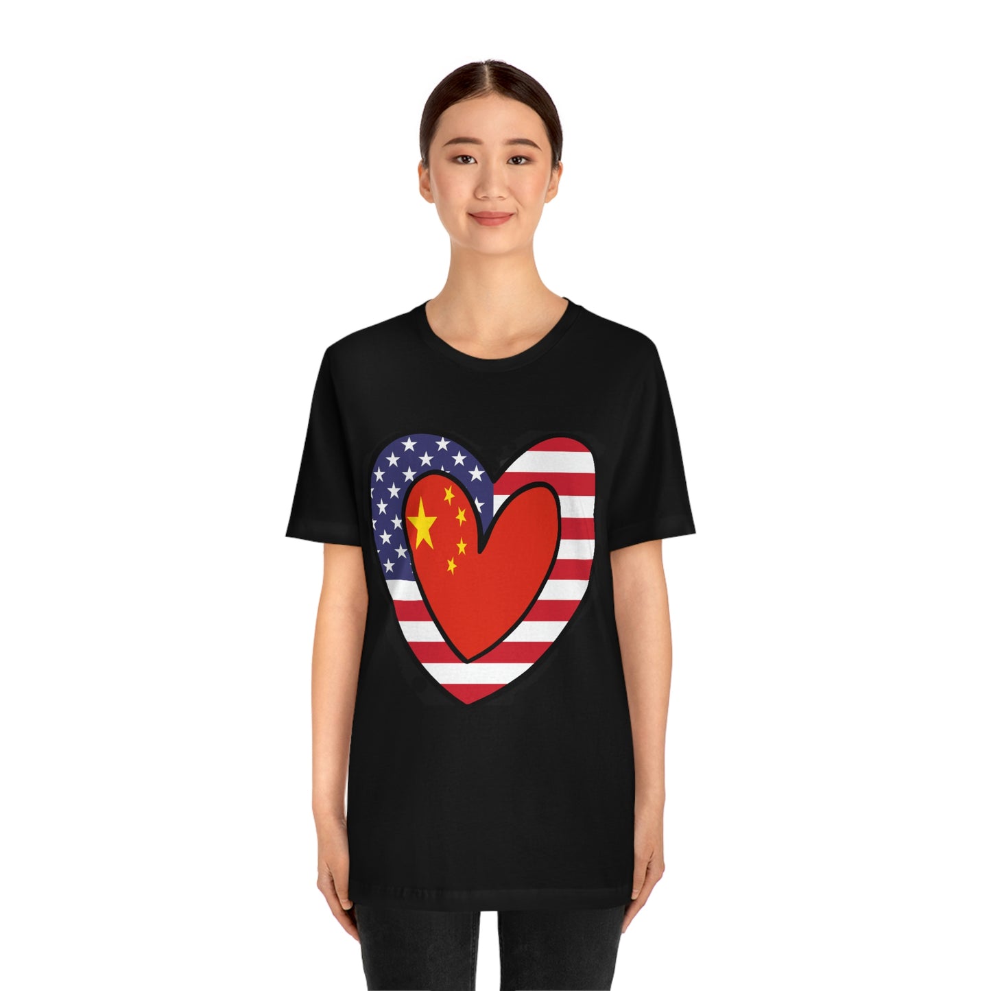 Chinese American Heart Valentines Day Gift Tee Shirt | Half China USA Flag T-Shirt