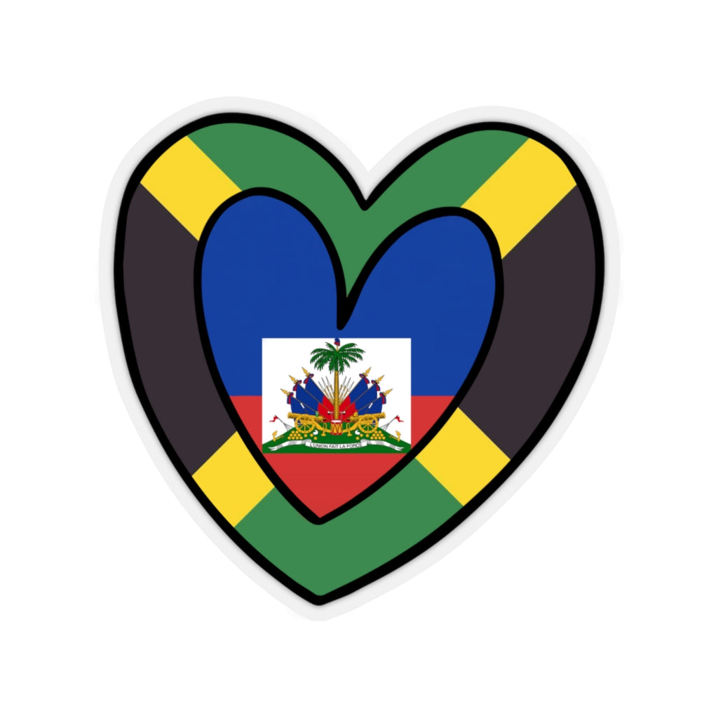 Jamaican Haitian Flag Inner Heart Sticker | Jamaica Haiti Accessory