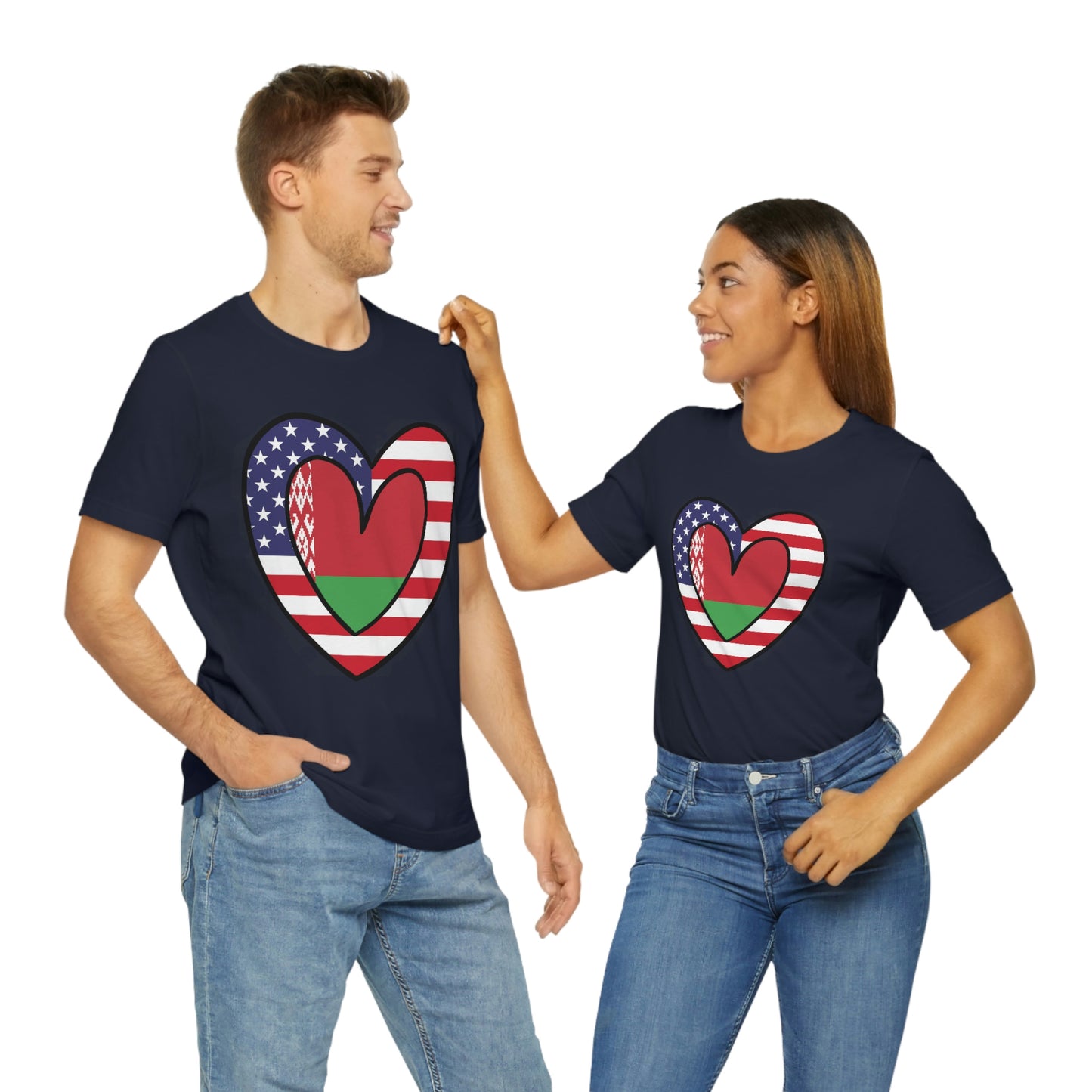 Belarusian American Heart Valentines Day Gift Tee Shirt | Half Belarus USA Flag T-Shirt