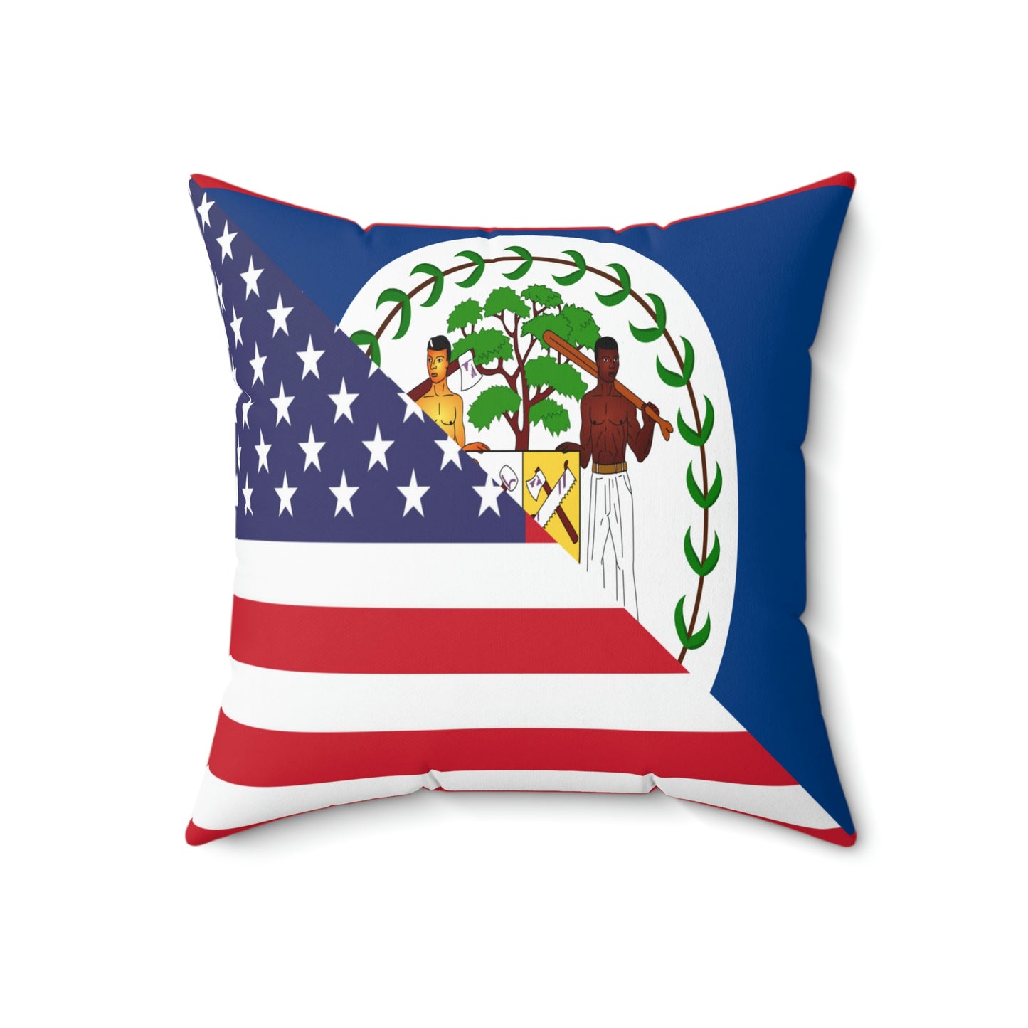 Belize American Flag Half Belizean USA Spun Polyester Square Pillow