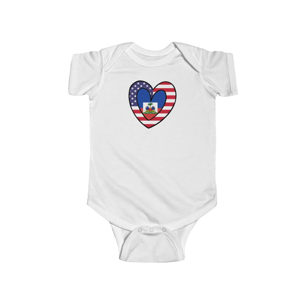 Baby American Haitian Flag Inner Heart Bodysuit | Unisex USA Haiti