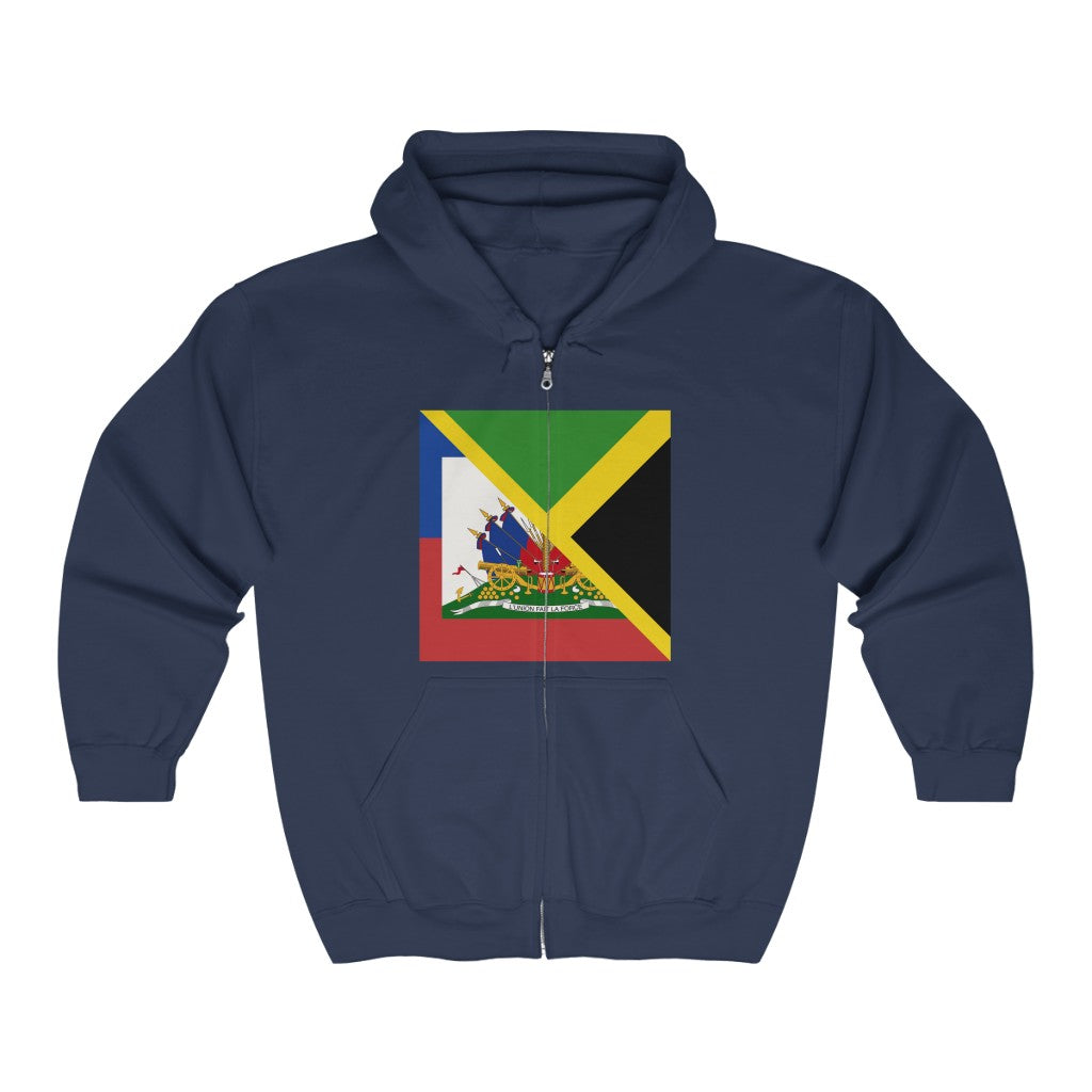 Haitian Jamaican Flag | Half Jamaica Haiti Zip Hoodie | Hooded Sweatshirt