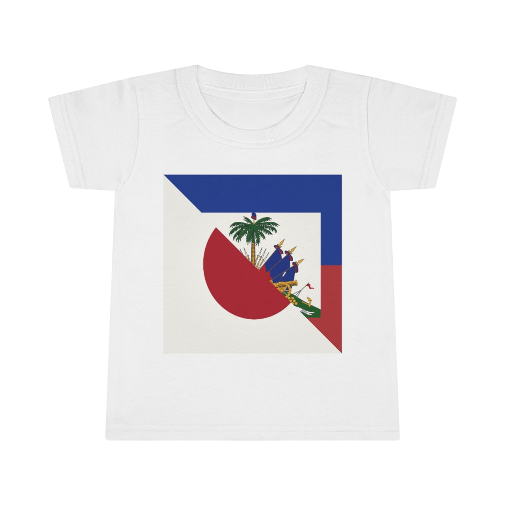 Toddler Half Haitian-Japanese Flag T-Shirt | Haiti Japan Baby Boy Girl Outfit