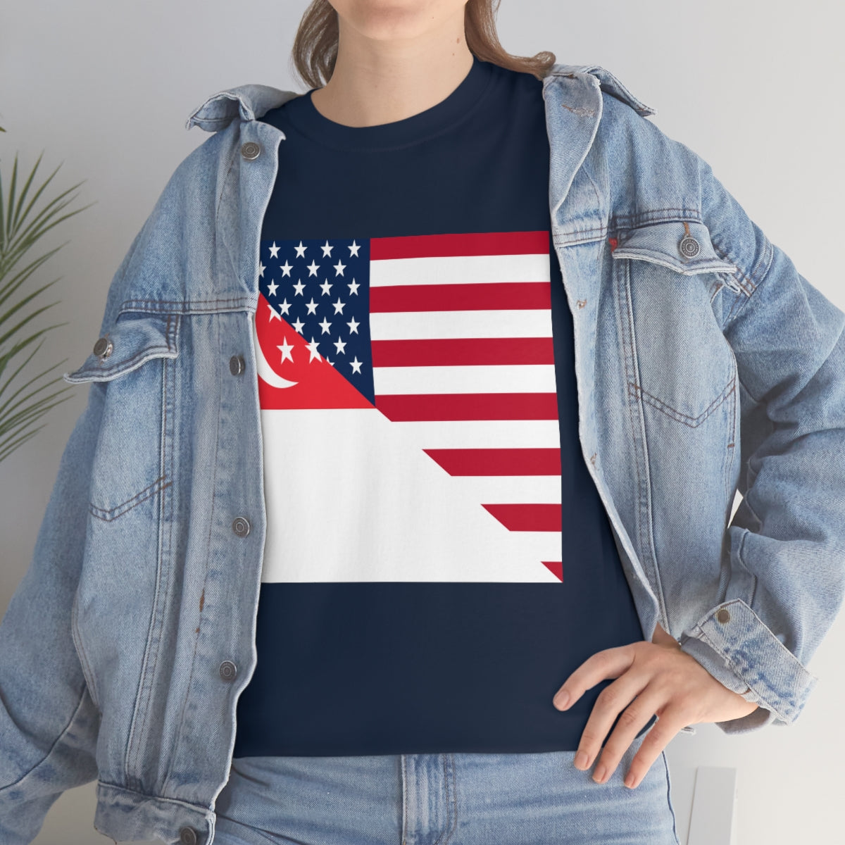 Singapore American Flag Half Singaporean USA T-Shirt | Unisex Tee Shirt