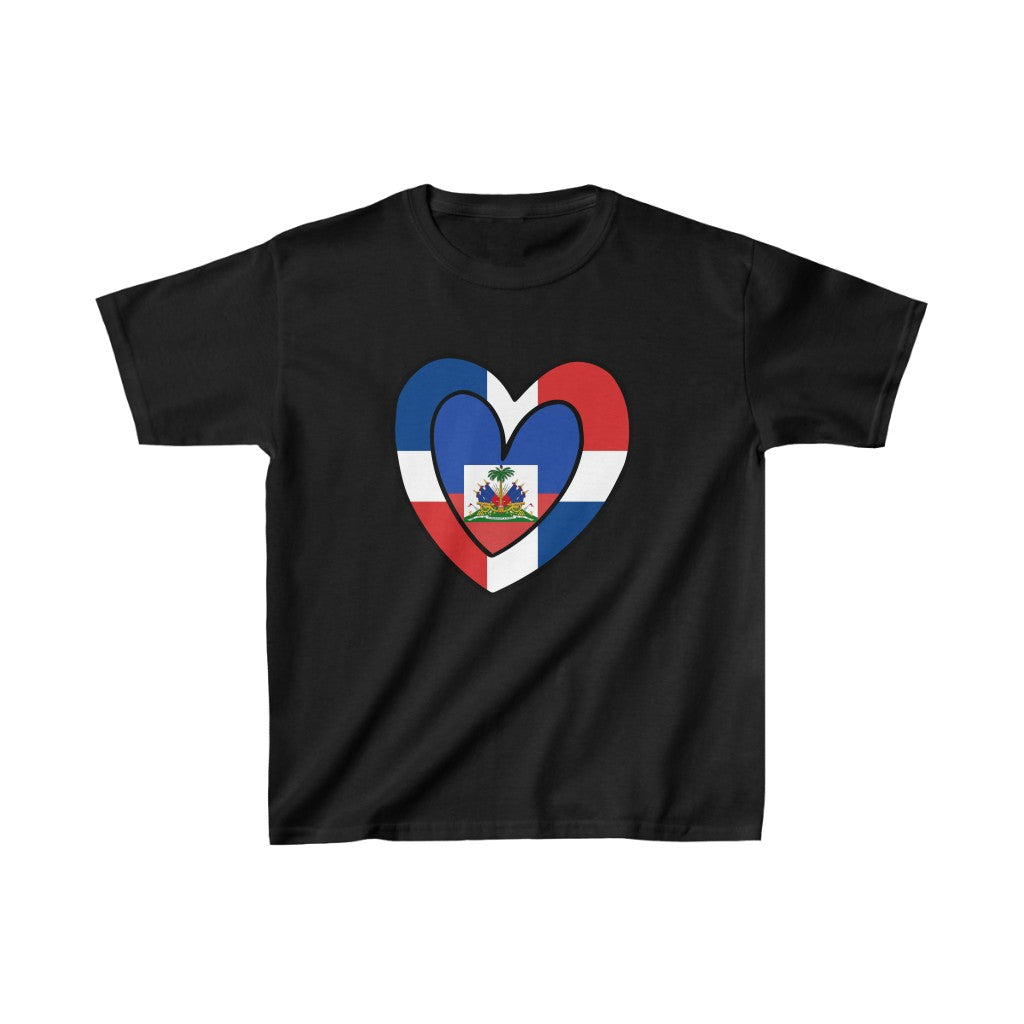 Kids Dominican Haitian Flag Inner Heart DR Republic Haiti  T-Shirt | Unisex Tee Shirt