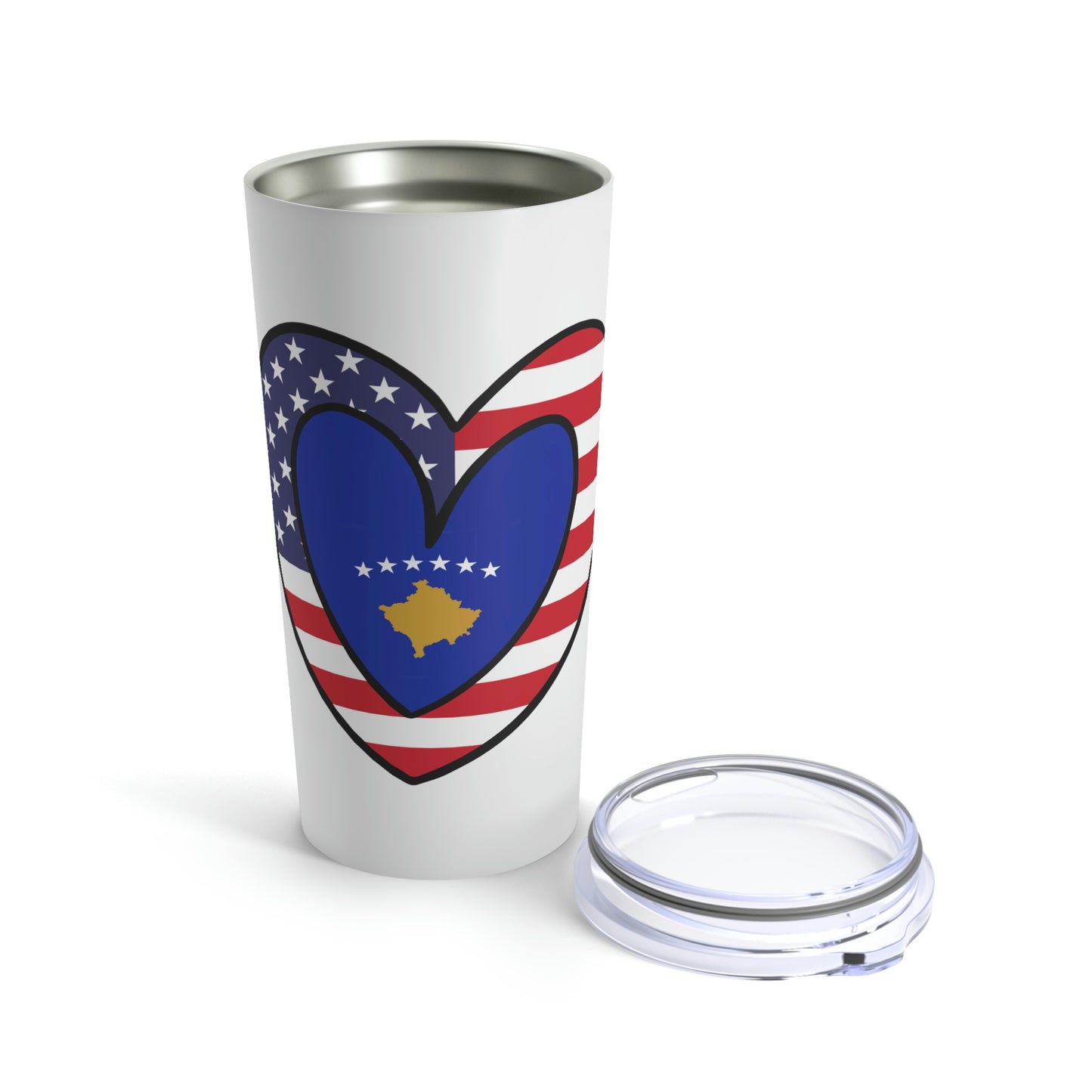 Kosovar American Heart Valentines Day Gift Half Kosovo USA Flag Tumbler 20oz Beverage Container