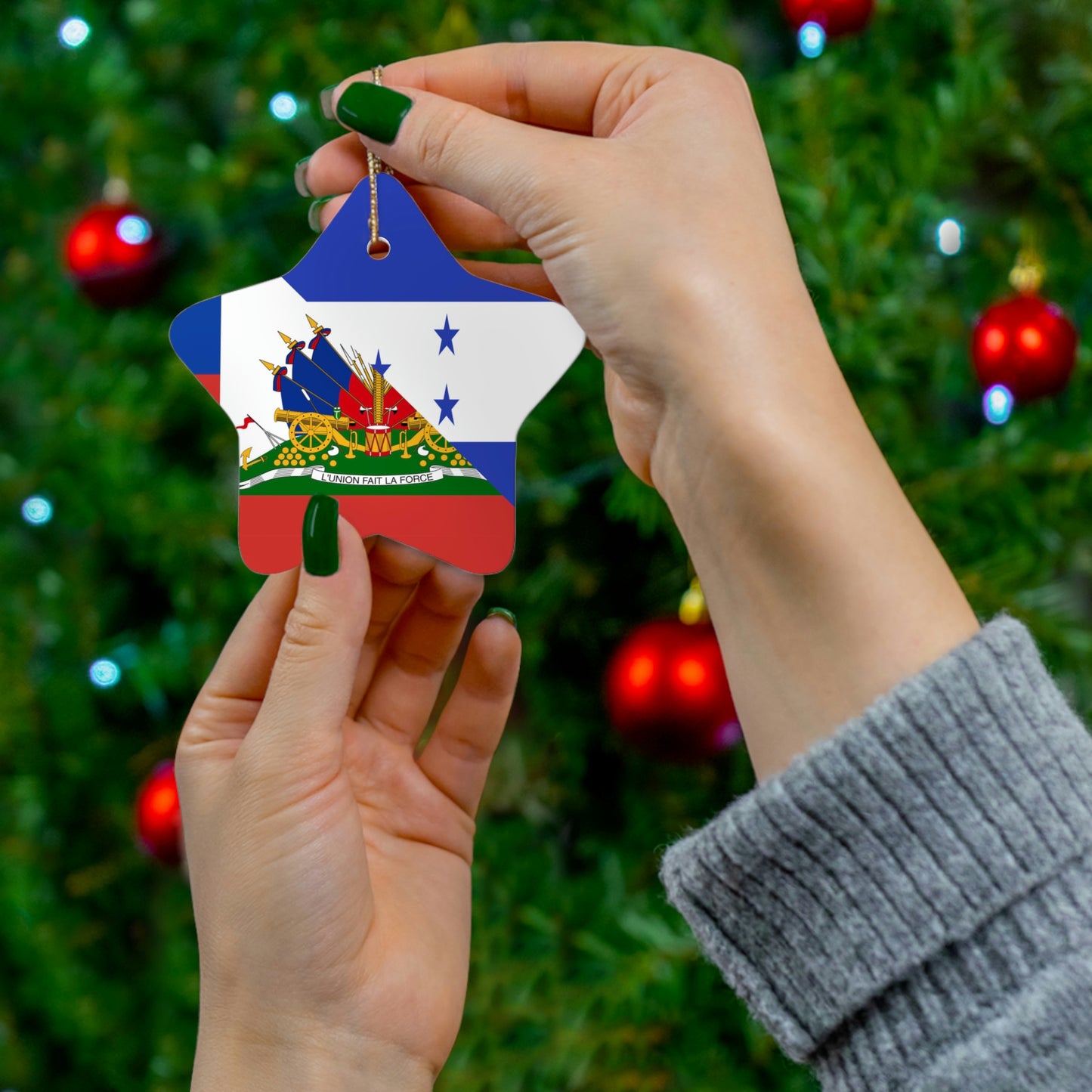 Haitian Honduran Flag Ceramic Ornaments | Haiti Honduras Christmas Tree