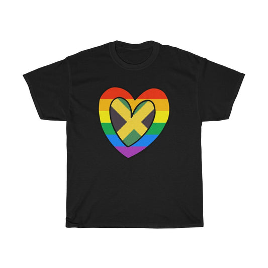 Jamaican Rainbow Flag Heart T-Shirt | Unisex Jamaica Pride Month Tee