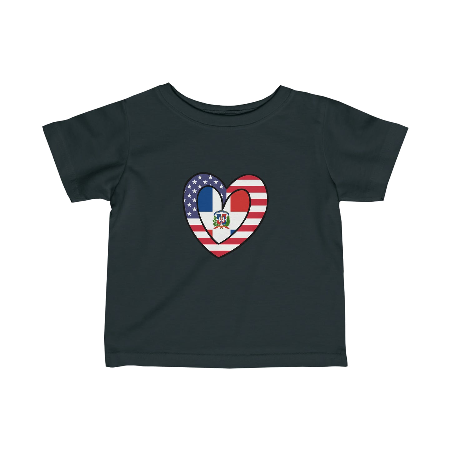 Infant Dominican Republic American Heart Valentines Day Gift Half Dominicano USA Flag Toddler Tee Shirt