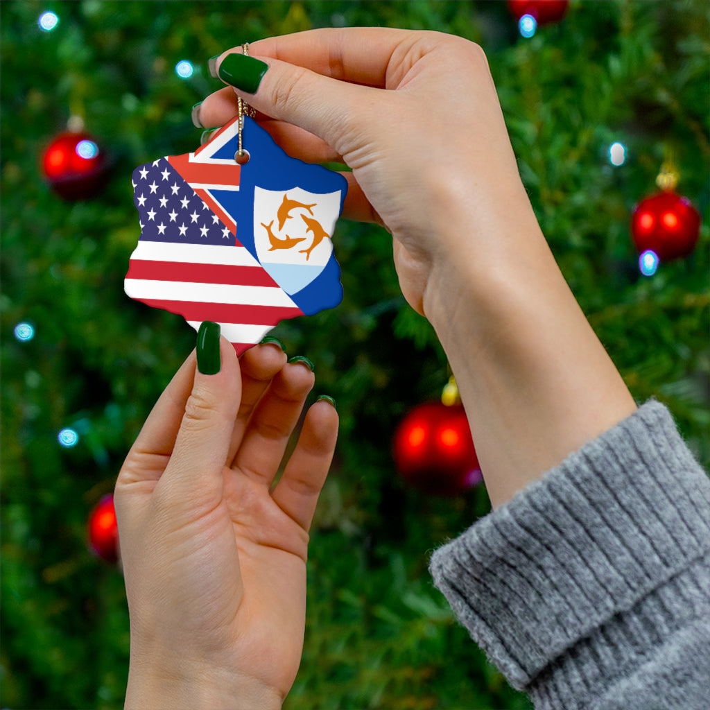 Anguillan American Flag Ceramic Ornaments | Anguilla USA Christmas Tree