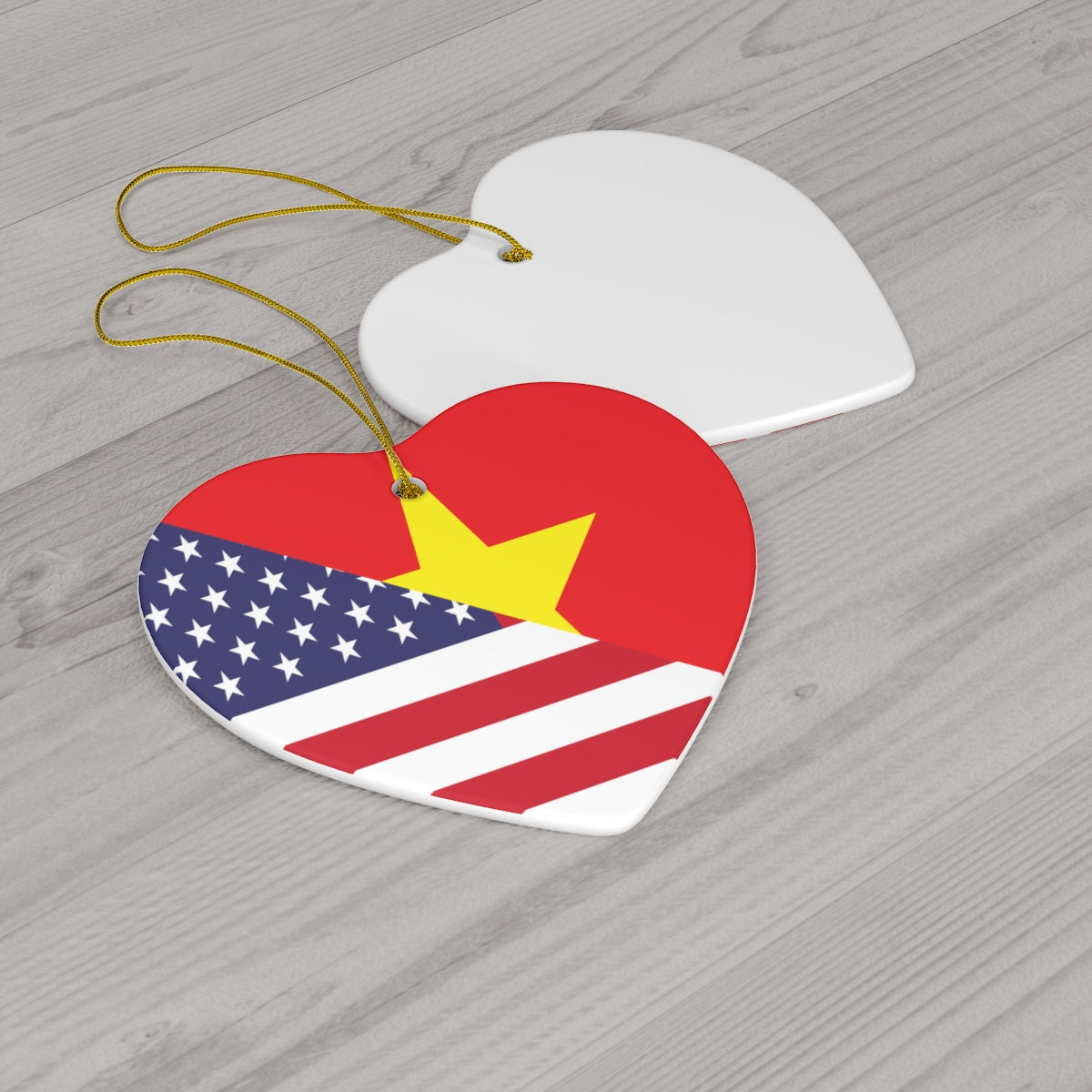 Vietnamese American Flag Ceramic Ornaments | Vietnam USA Holiday Christmas Tree