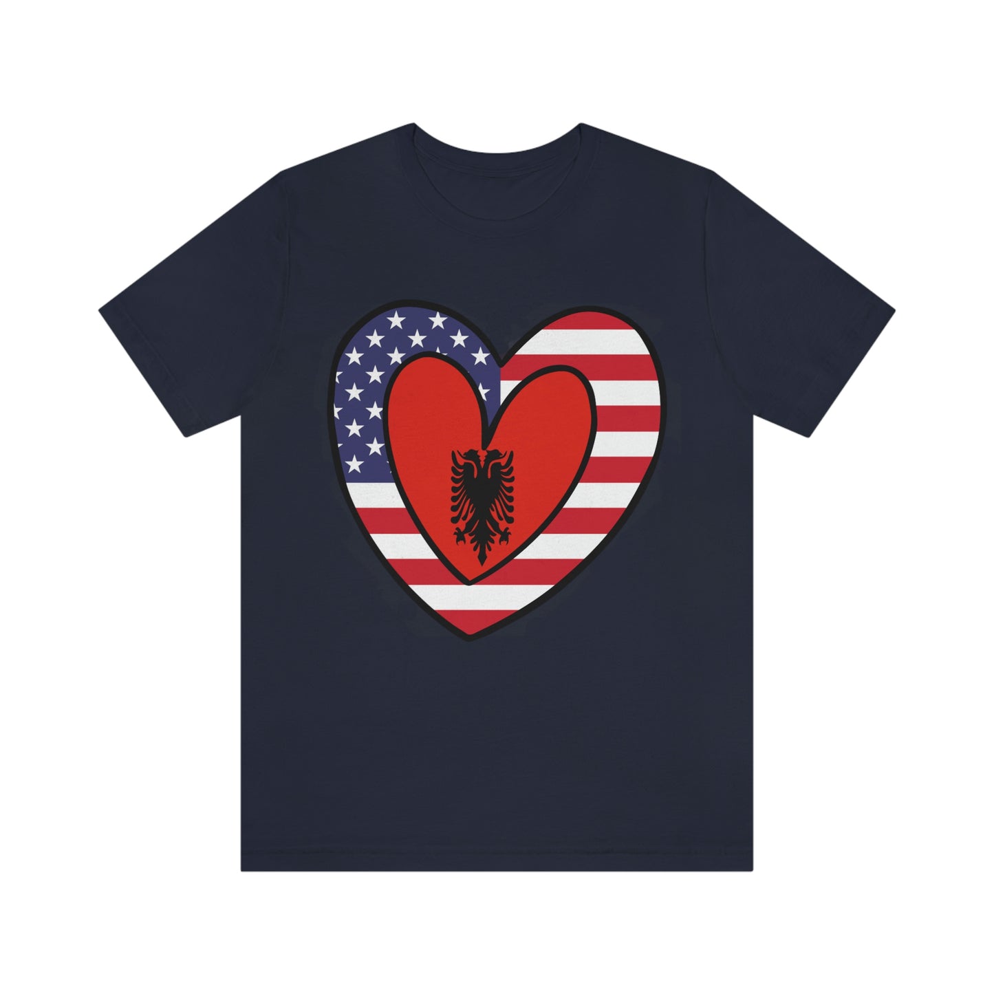 Albanian American Heart Valentines Day Gift Tee Shirt | Half Albania USA Flag T-Shirt