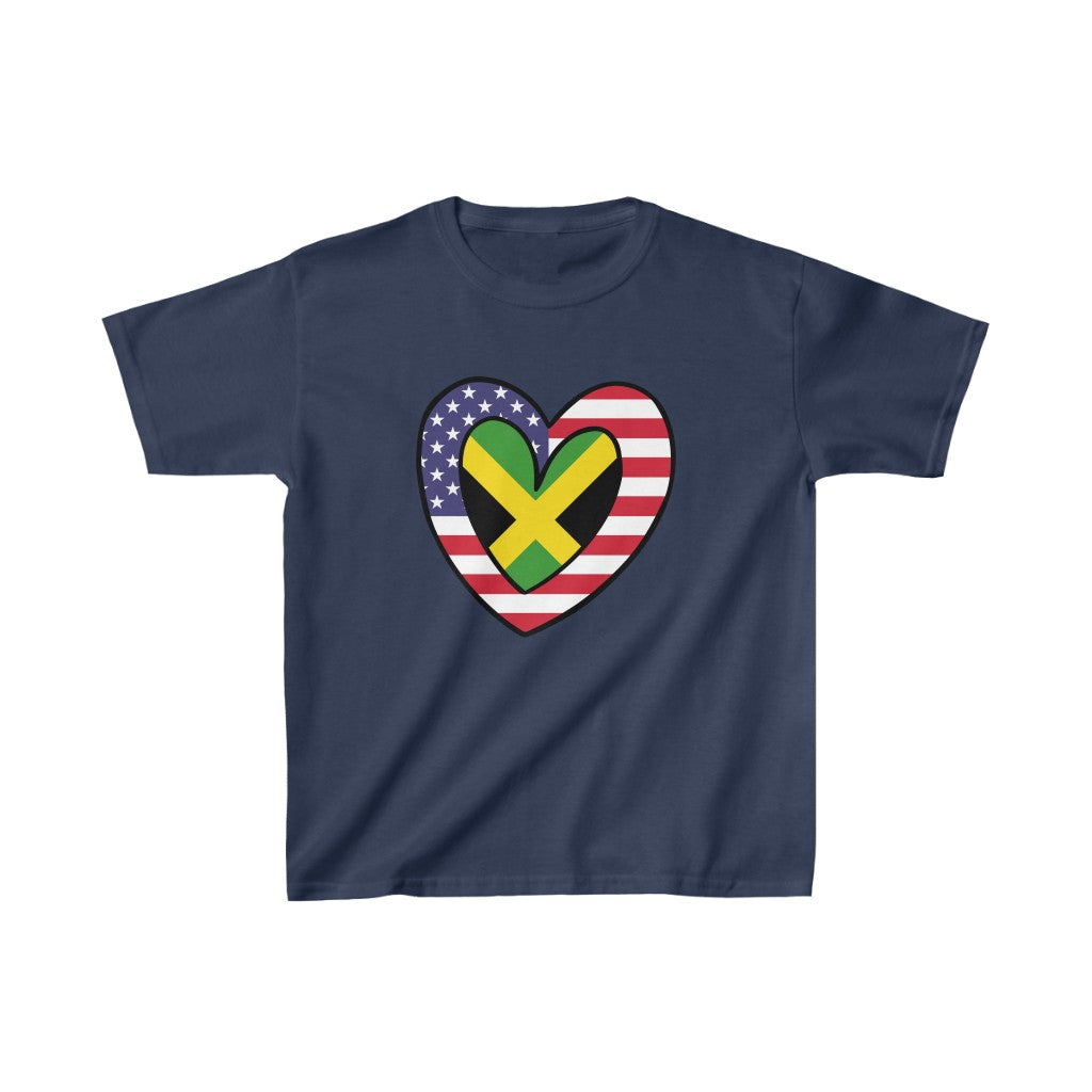 Kids American Jamaican Flag Inner Heart USA Jamaica T-Shirt | Unisex Tee Shirt