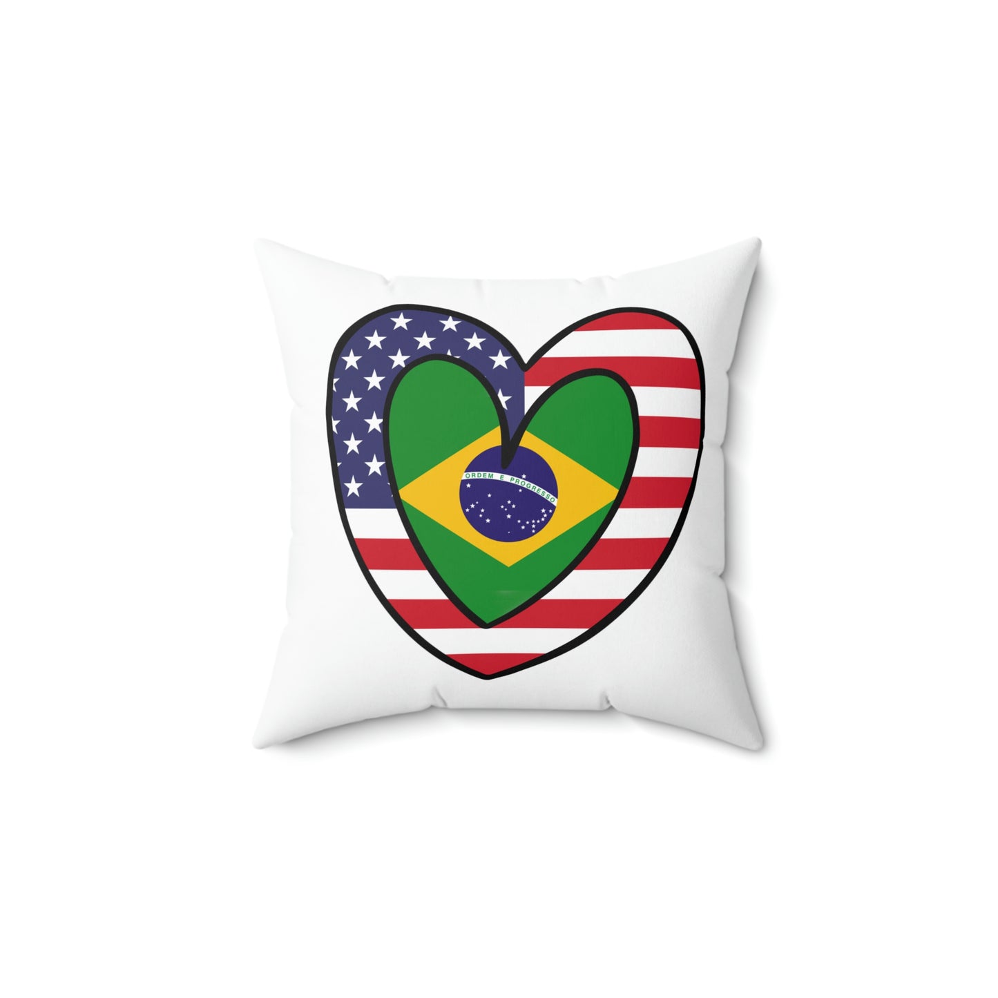 Brazilian American Heart Valentines Wedding Day Gift Half Brazil USA Flag Spun Polyester Square Pillow