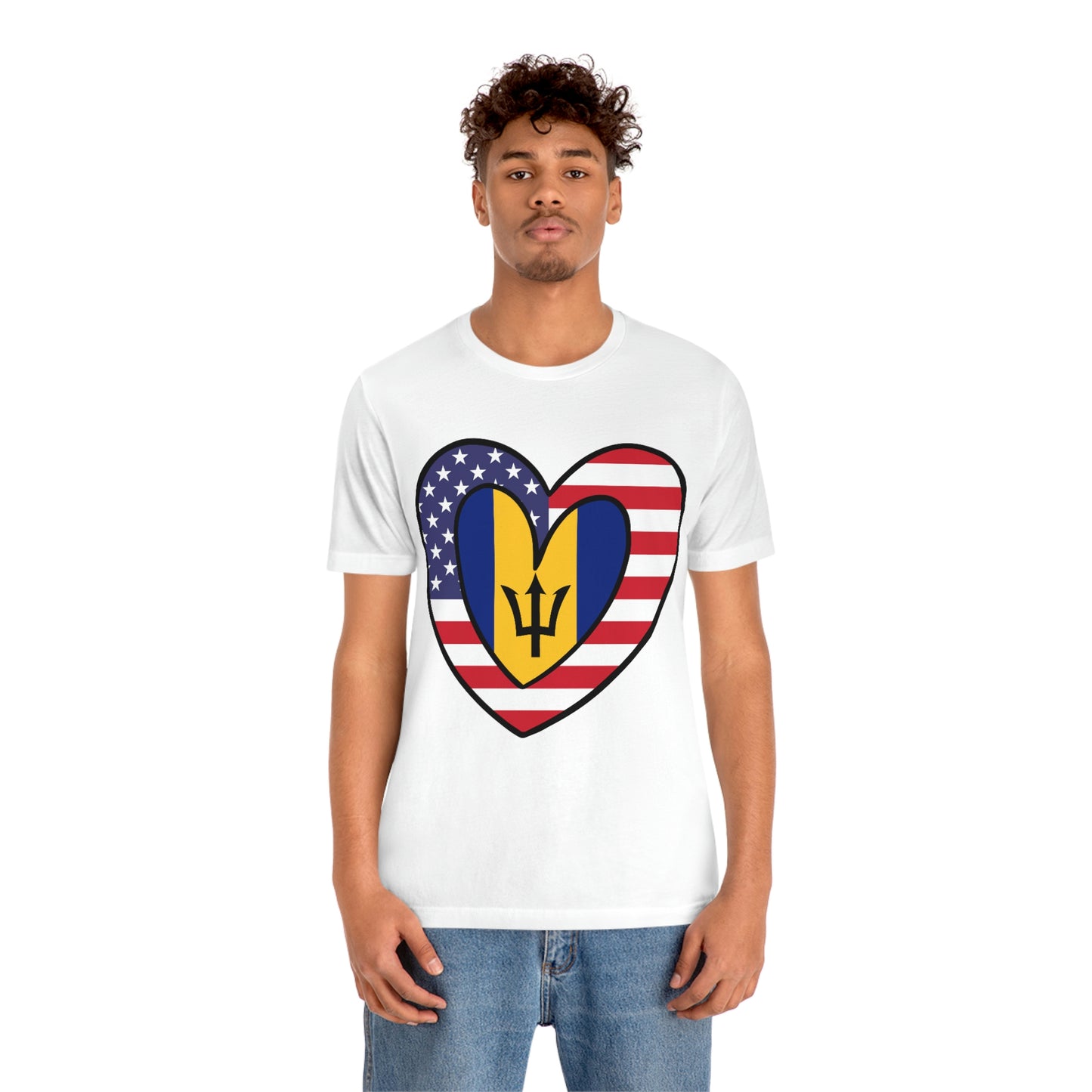 Bajan American Heart Valentines Day Gift Tee Shirt | Half Barbados USA Flag T-Shirt