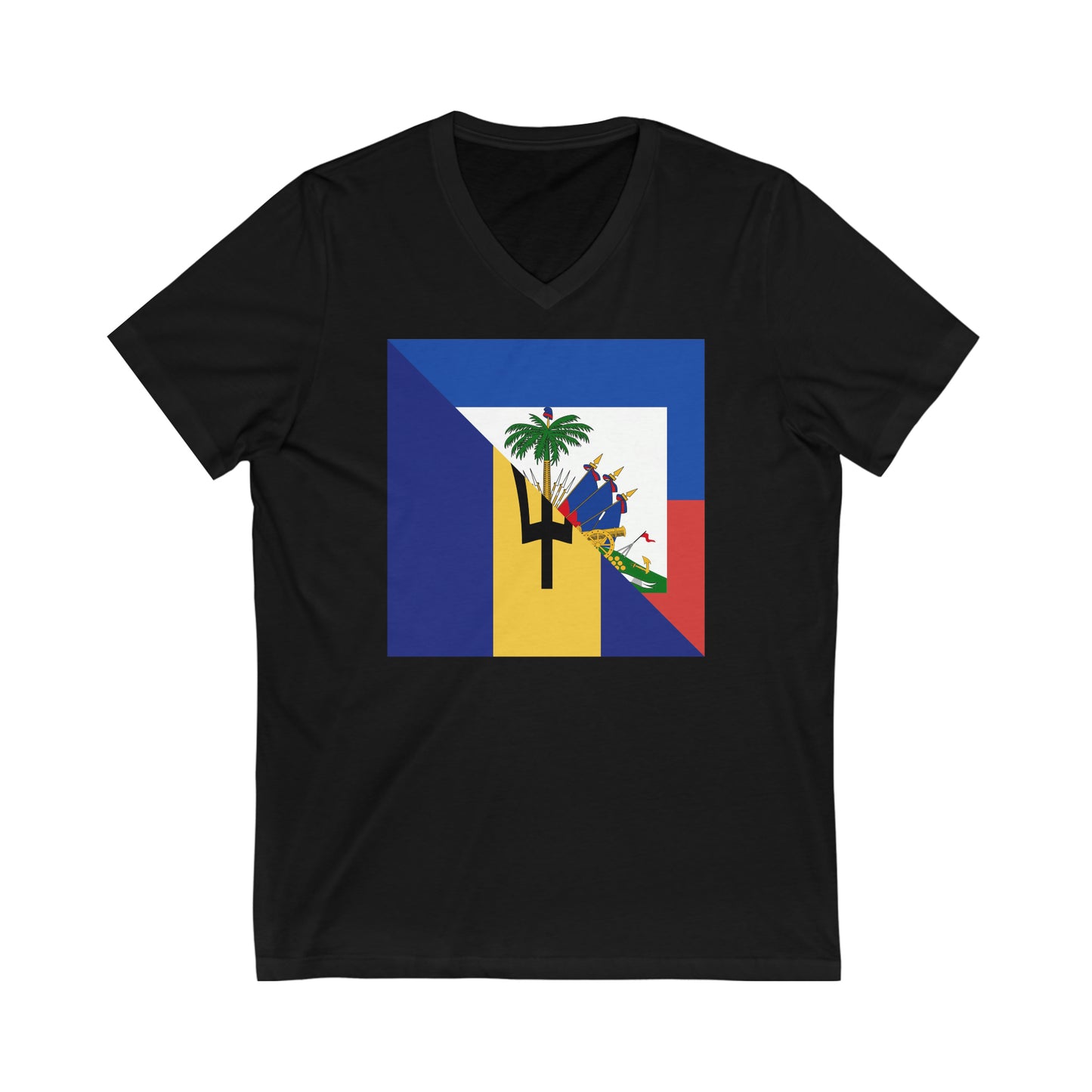 Haitian Bajan Flag Half Haiti Barbados V-Neck T-Shirt | Unisex Vee Shirt