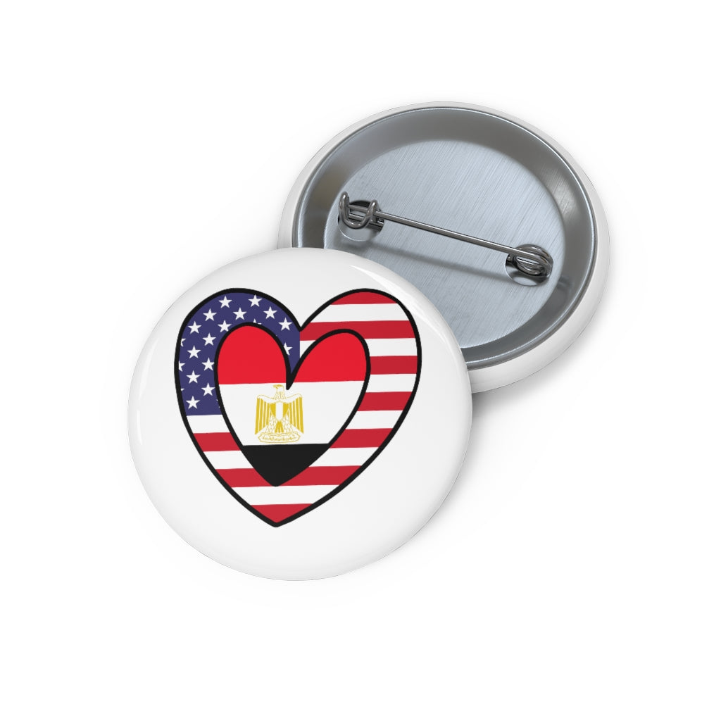 American Egyptian Flag Inner Heart Pin Button | Egypt USA