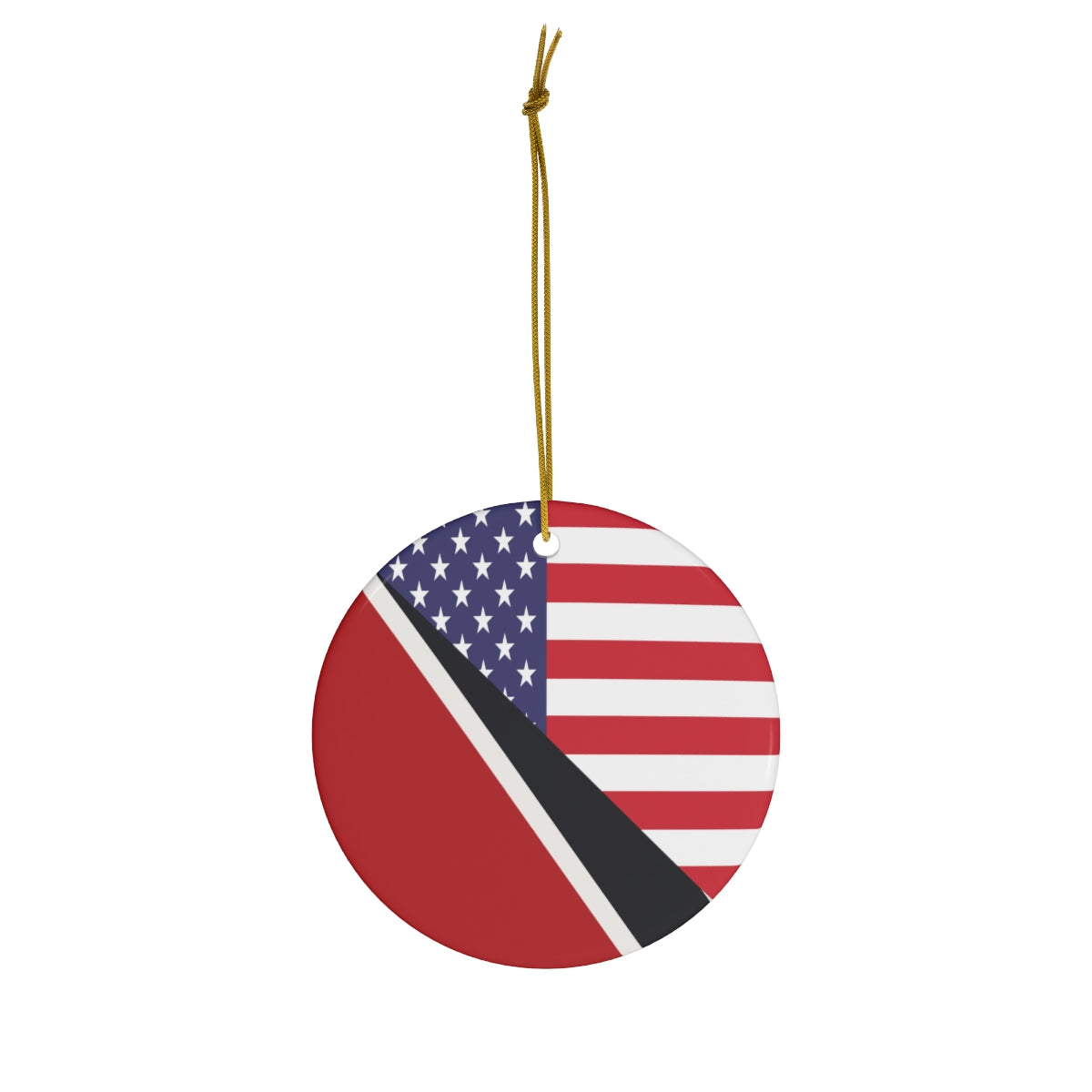 Trini American Flag Ceramic Ornaments | Trinidad USA Holiday Christmas Tree